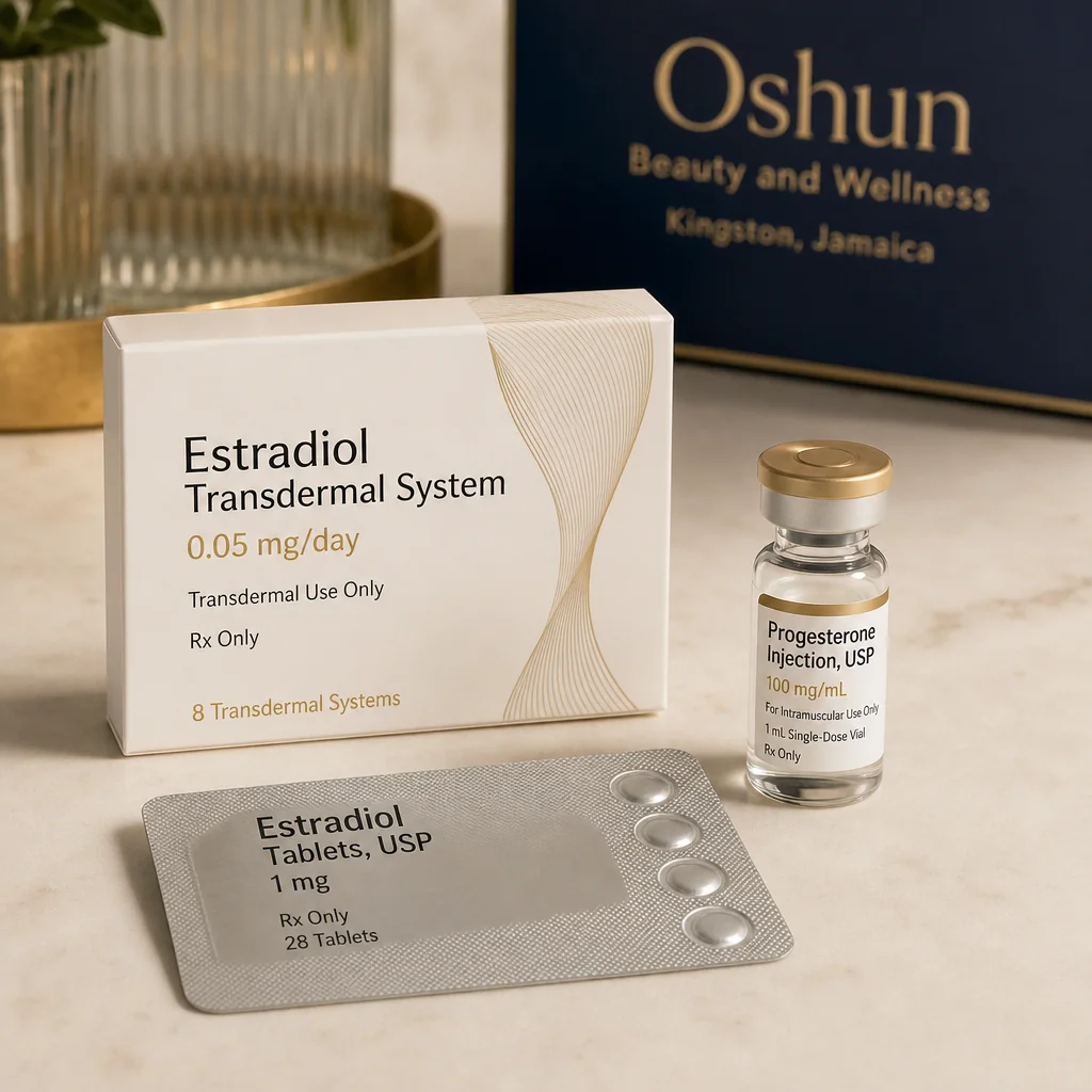 Reference materials and a Hormone Replacement Therapy care plan in a leather portfolio at the Oshun clinic in Kingston, Jamaica